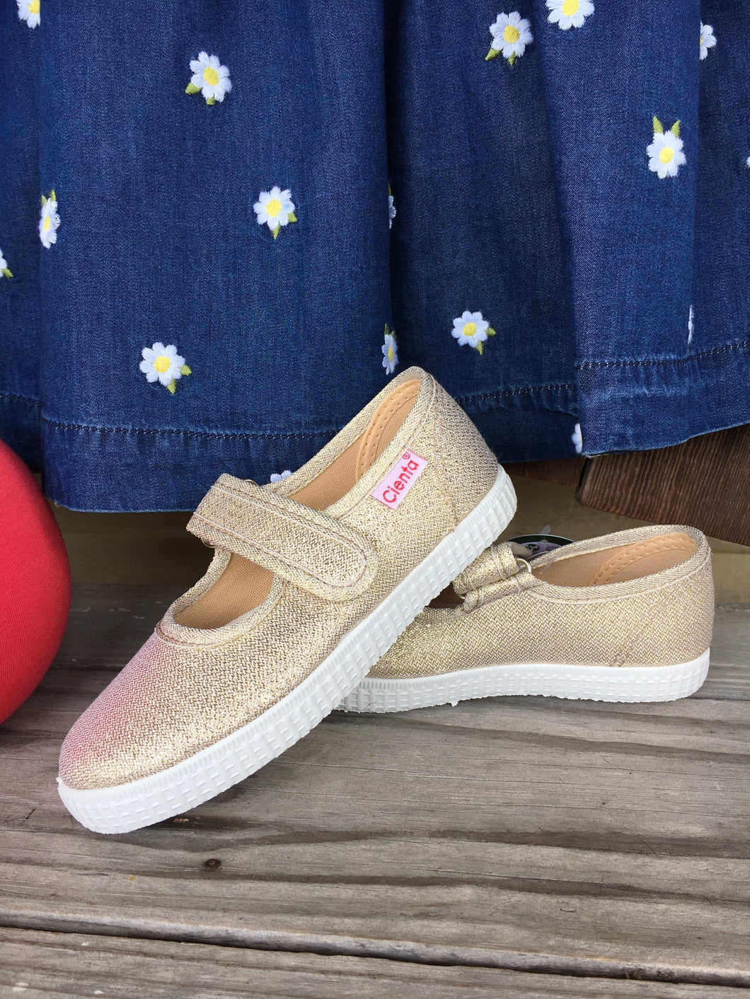 Mary Jane Canvas Shoes - Light Gold Metallic Sparkle