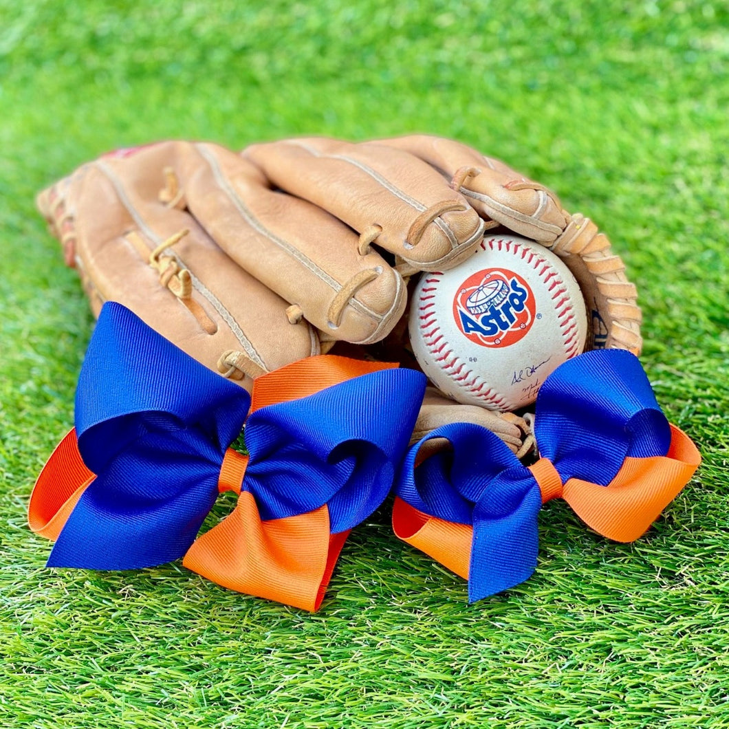 Houston Astros - 2 color Grosgrain Bow in Navy & Orange