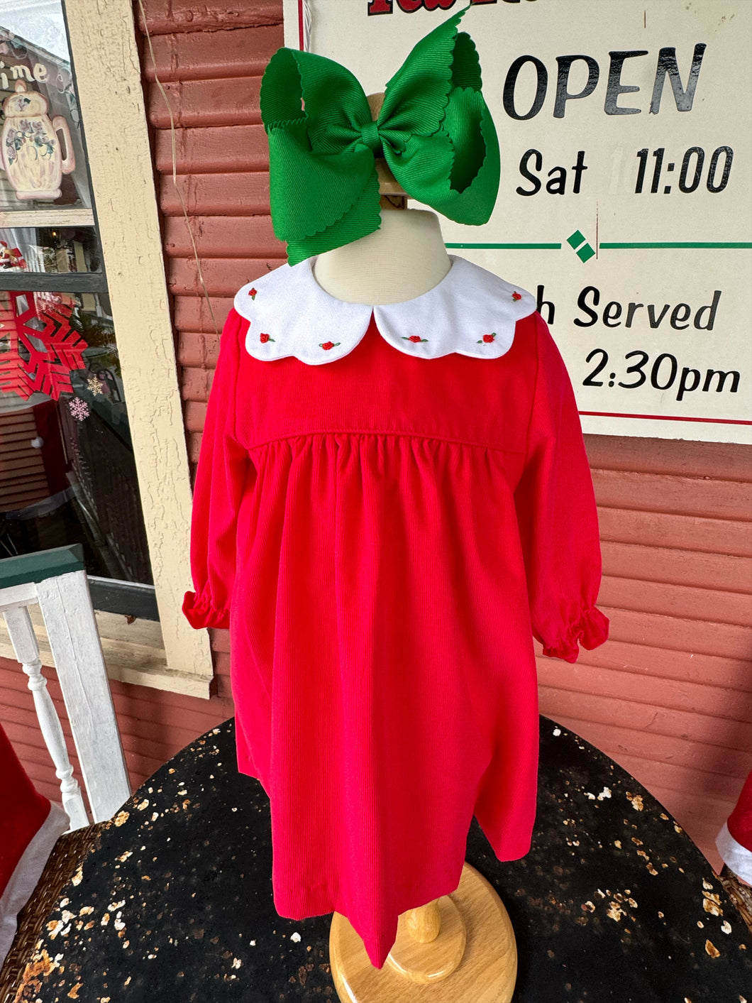 Red Corduroy Dress w/ Scalloped Collar