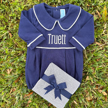 Load image into Gallery viewer, Infant Boy&#39;s L/S Knit Navy Bubble with White Trim.
