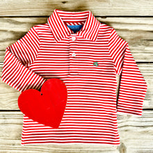 Load image into Gallery viewer, L/S Red &amp; White Stripe Pima Cotton Polo Shirt
