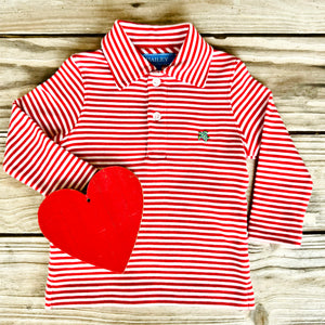 L/S Red & White Stripe Pima Cotton Polo Shirt