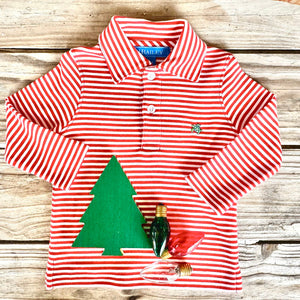 L/S Red & White Stripe Pima Cotton Polo Shirt