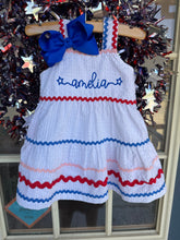 Load image into Gallery viewer, Americana Ric-Rac Dress - "Amelia" Monogram Sample Size 12-18 months
