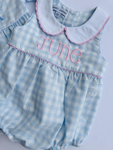 Load image into Gallery viewer, Blue &amp; White Gingham Bubble w/ Pink Trim
