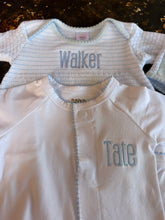 Load image into Gallery viewer, White w/Blue Picot Trim Converter Footie
