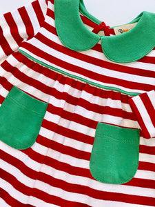 L/S Stripe Dress - Red, Mint Green