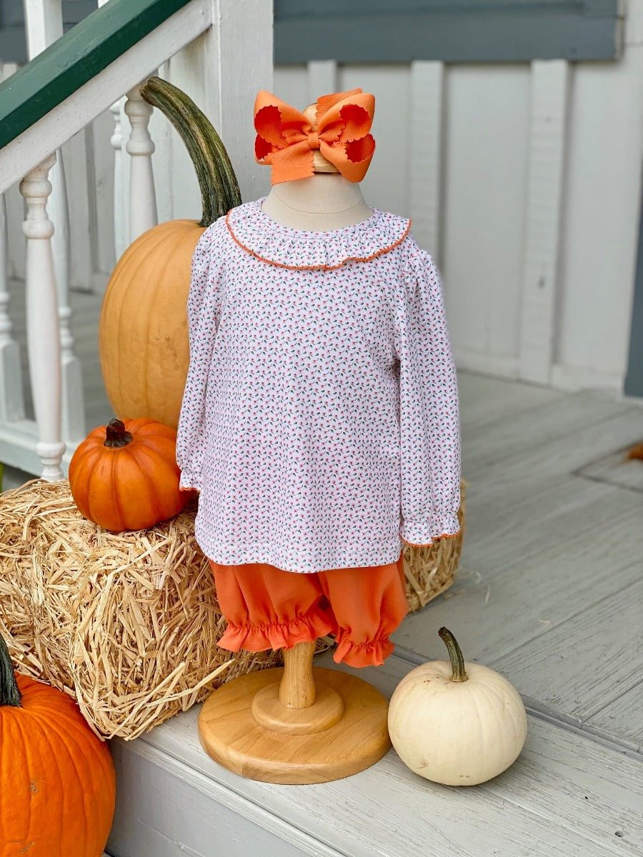 Girls two piece Orange Floral set - Petit  Bebe