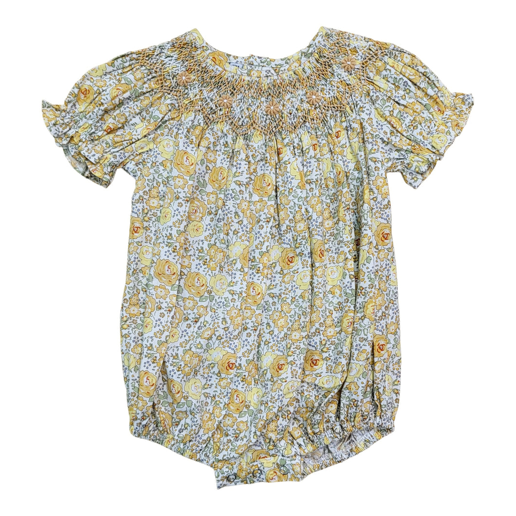 Jacqueline Yellow Floral Smocked Bubble