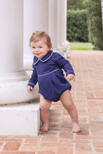 Load image into Gallery viewer, Infant Boy&#39;s L/S Knit Navy Bubble with White Trim.
