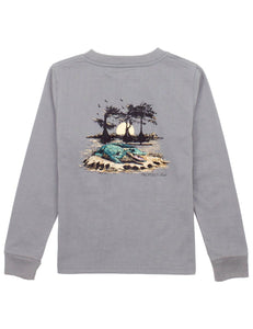 "Bayou Gator" LS T-Shirt in Grey by Properly Tied