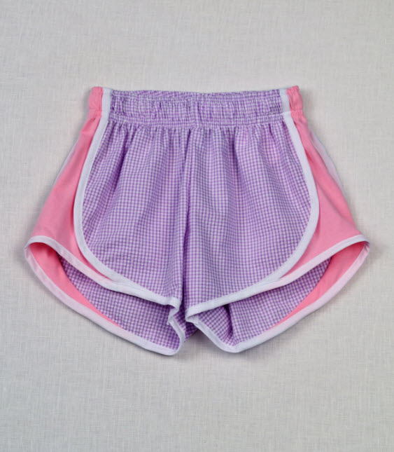 Girl's Athletic Shorts - Lavender & White Seersucker w/Pink Sides - Sale