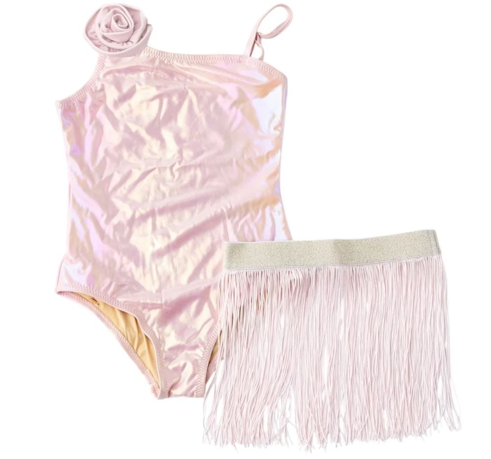 Metallic Pink Suit & Fringe Skirt