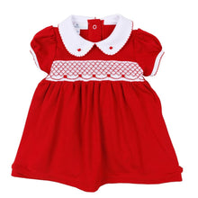 Load image into Gallery viewer, Red &amp; White Smocked S/S Knit Dress
