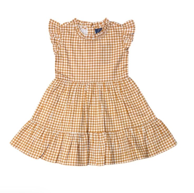 Orange Gingham Ruffle Dress