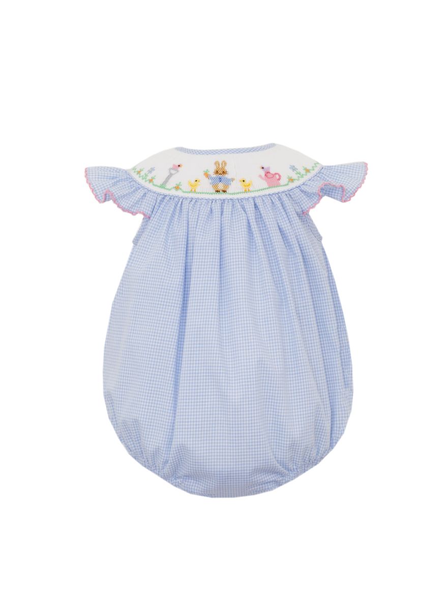 Smocked Peter Rabbit Bubble on Light Blue Gingham - Size 9 months only