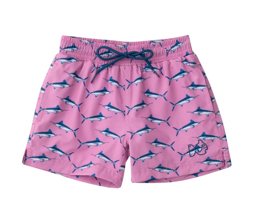 Blue Marlin on Pink -  Board Shorts