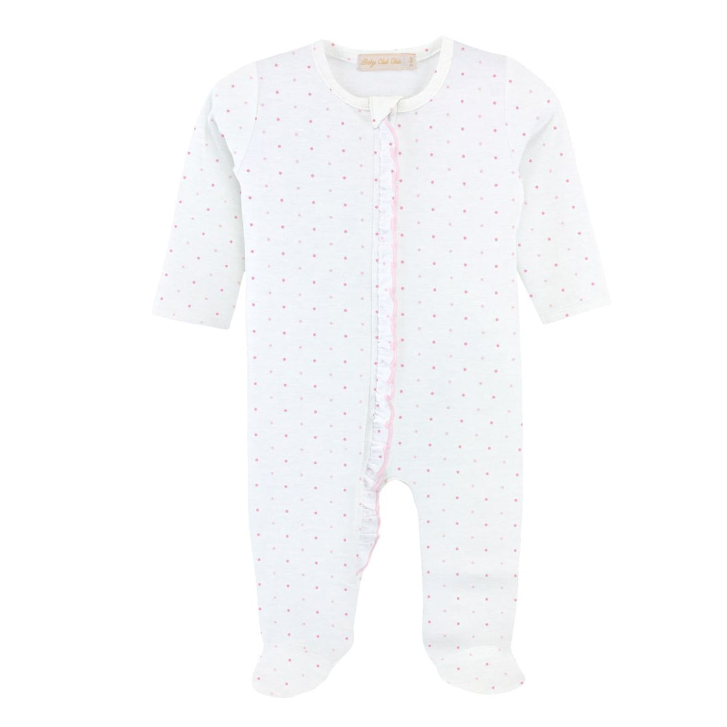 Pink Dots Zipper Footie w/Ruffle