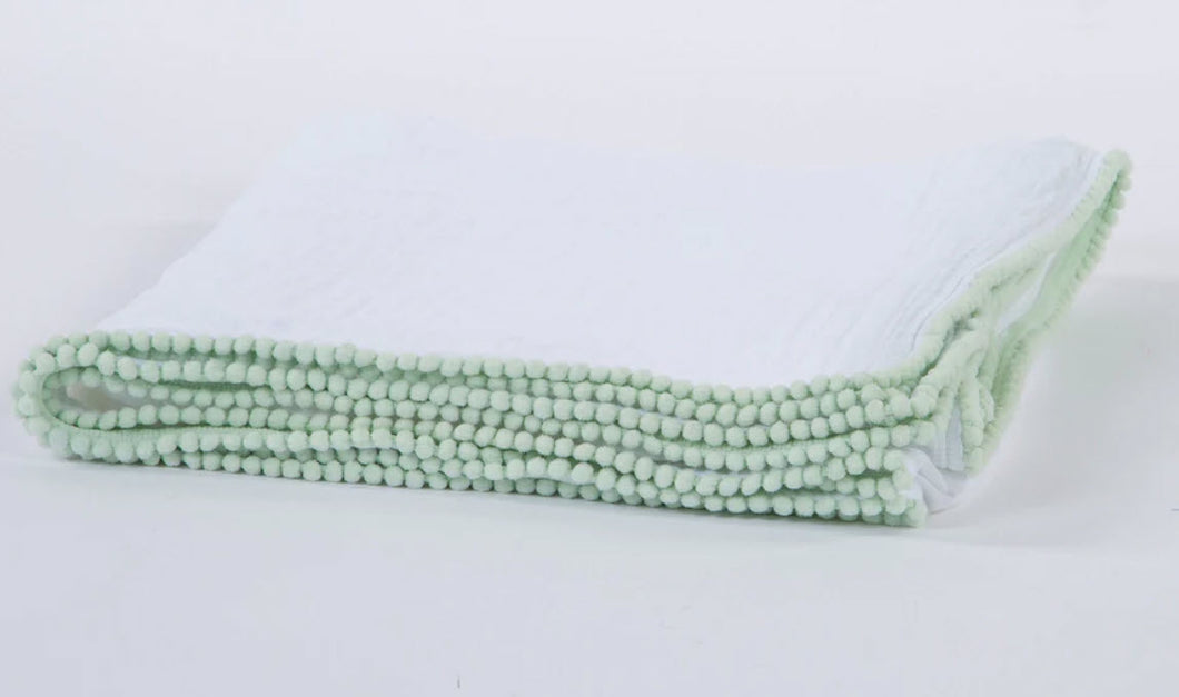 Cotton Muslim Swaddle Blanket w/ Pom-Pom Trim - Assorted styles