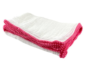 Cotton Muslim Swaddle Blanket w/ Pom-Pom Trim