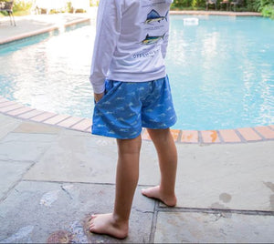 Blue Marlin on Marina Blue Board Shorts