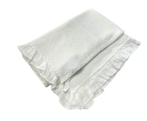 Stonewash Cotton Blanket with Swiss Trim - White