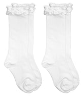 Ruffle Knee High Socks - White