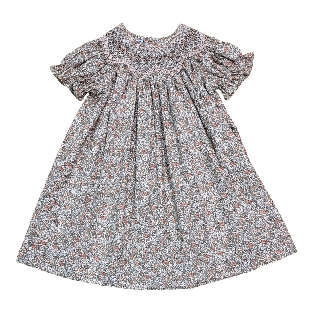 Sabrina Peachy-Pink Floral Smocked Dress