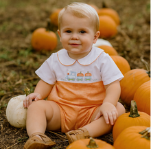 Load image into Gallery viewer, Pumpkin Train Orange Gingham Shortall
