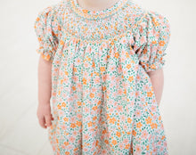 Load image into Gallery viewer, Orange &amp; Pink Fall Floral Smocked Dress
