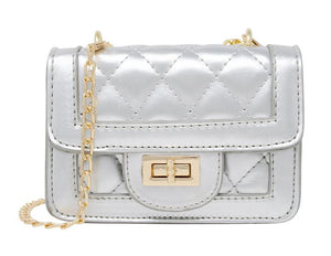 Silver Tiny Classic Quilted Mini Purse