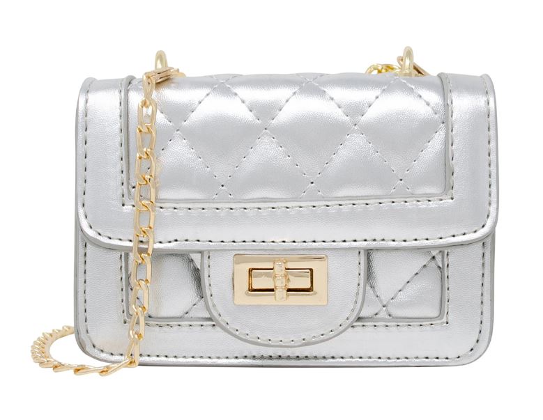 Silver Tiny Classic Quilted Mini Purse