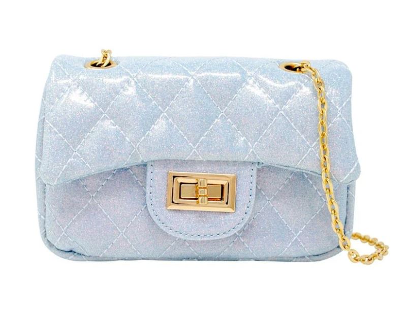 Classic Quilted Sparkle Mini Bag: Sky Blue