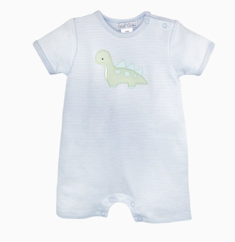 Striped Knit Romper with Dinosaur Applique (Spike)