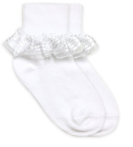 Stripe Lace Turn Cuff Sock - White