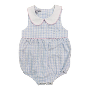Blue & White Gingham Bubble w/ Pink Trim