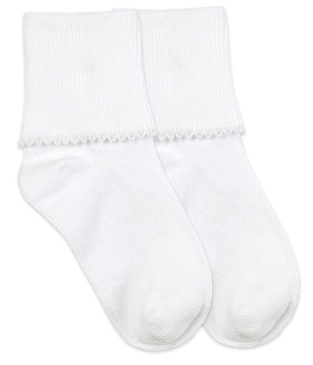 Tatted Edge Seamless Toe Socks  - White/White
