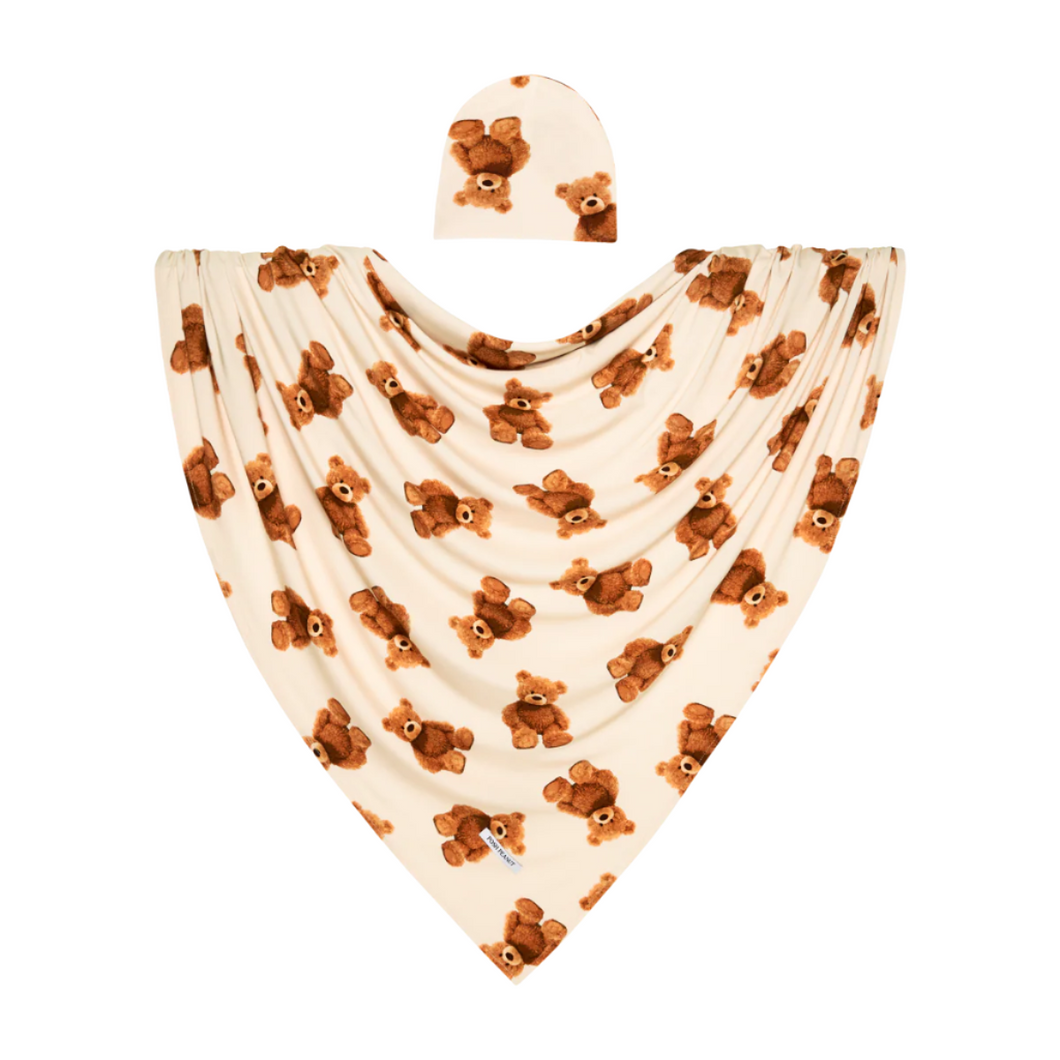 Teddy Freddy Swaddle & Beanie Set