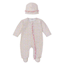 Load image into Gallery viewer, Garden Trellis Ruffle Footie &amp; Hat Set 3-6 months
