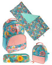 Load image into Gallery viewer, Set of 4 Pieces in Turquoise Floral - Backpack, Lunchbox, Pencil Bag and Napmat
