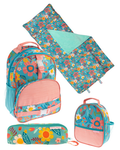 Set of 4 Pieces in Turquoise Floral - Backpack, Lunchbox, Pencil Bag and Napmat