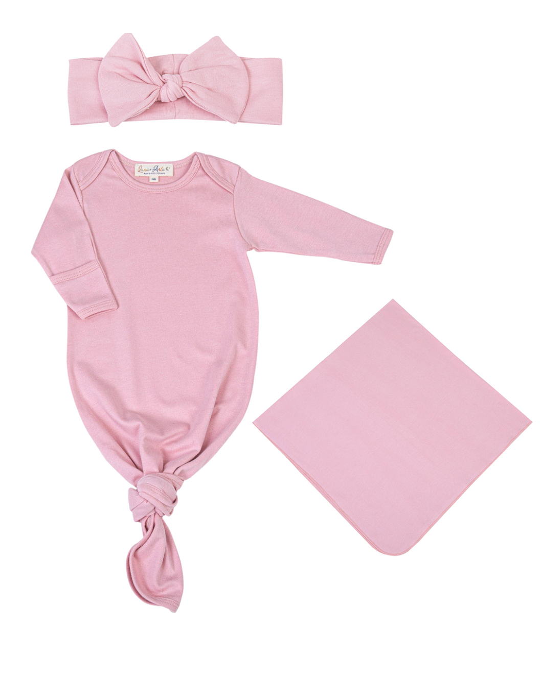 Baby Gown, Headband & Blanket Set in Dusty Rose