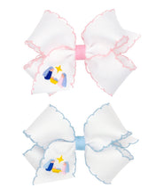 Load image into Gallery viewer, Nativity Embroidered Moonstitch Bow - Pink or Blue
