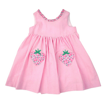 Load image into Gallery viewer, Pink Seersucker Dress with Strawberry Pockets!
