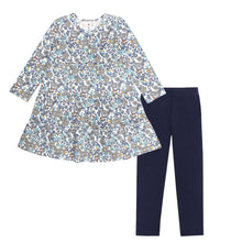 Load image into Gallery viewer, Floral Twirl Dress &amp; Navy Legging Set
