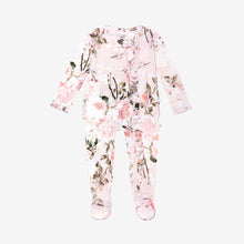 Load image into Gallery viewer, Vintage Pink Rose Ruffled Zippered Footie
