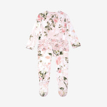 Load image into Gallery viewer, Vintage Pink Rose Ruffled Zippered Footie
