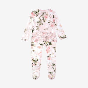 Vintage Pink Rose Ruffled Zippered Footie