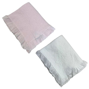 Stonewashed Puckered Blanket with Dotted Swiss Ruffle