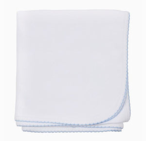 White w/Blue Picot Receiving Blanket